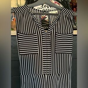 ** MONTEAU** Vertical Striped Black/White Wideleg Slit Pant Romper